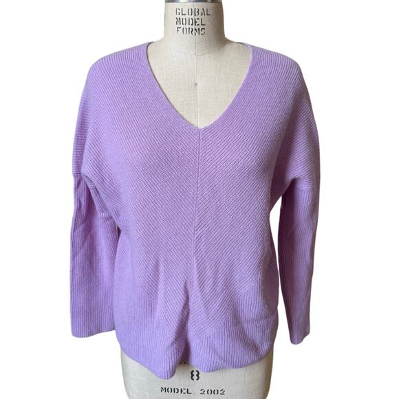Maje Madina Ribbed V-Neck Cashmere Sweater in Lilac Purple Size 2/ Medium - Picture 1 of 6